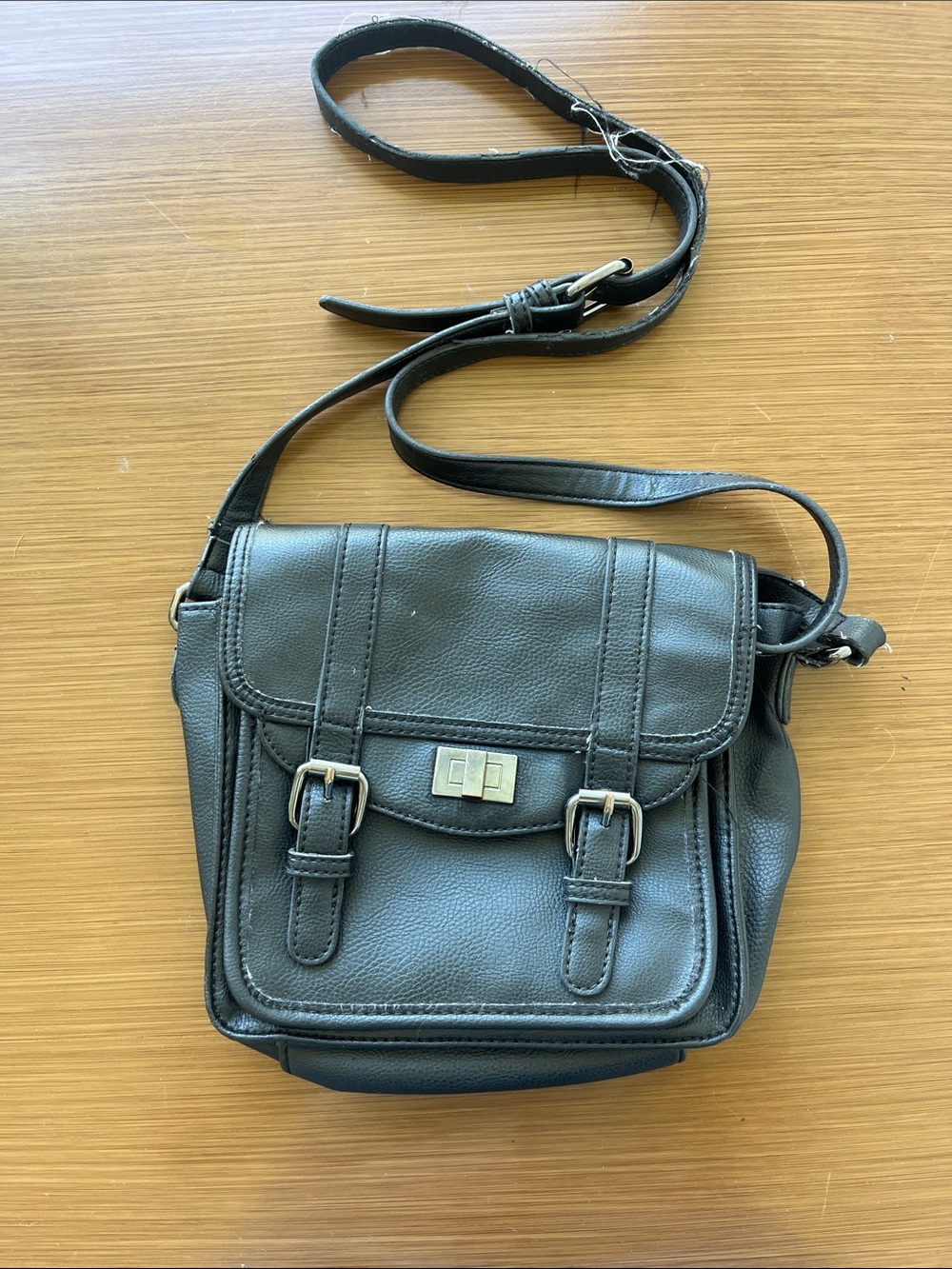 Metaphor Black Leather Crossbody Satchel